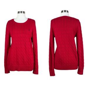 Polo Ralph Lauren | Women's Red Cable Knit Cotton Pullover Designer Sweater XL